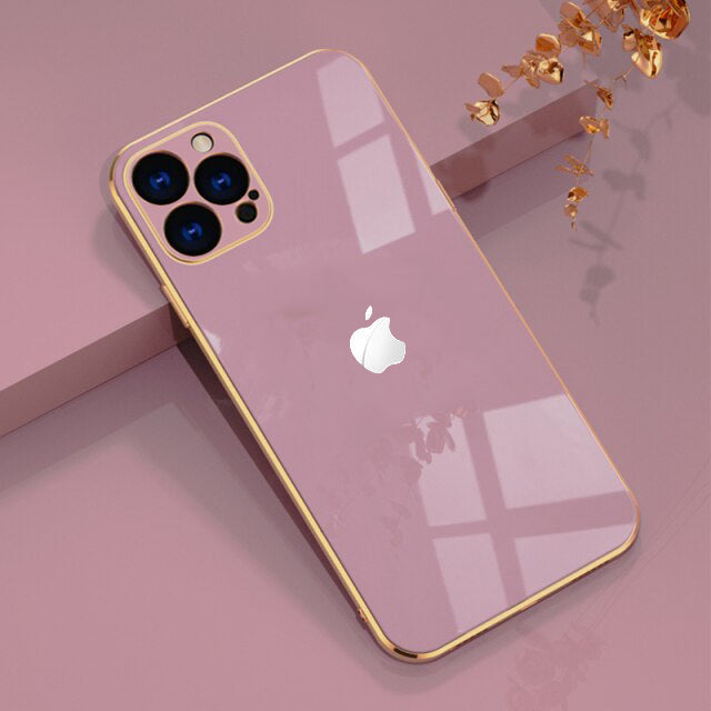 Luxurious Glass Back Case With Golden Edges For iPhone 13 Pro - Premium Cases