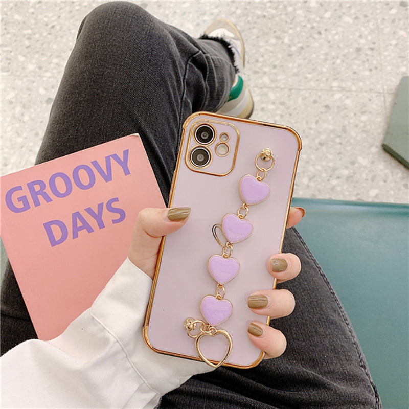Luxurious Electroplated Soft Silicone Heart Bracelet Back Case For iPhone 11