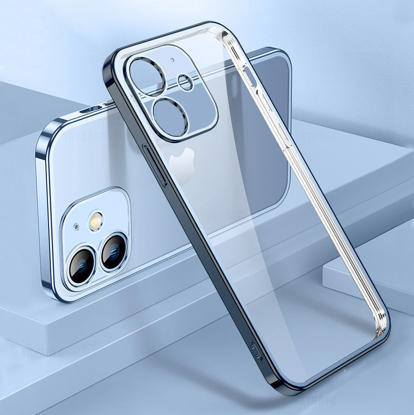 Luxury Electroplated Square Clear Silicon Case With Camera Protection For iPhone 12 - Premium Cases