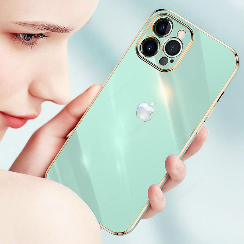 Electroplated Golden Edges Glossy Glass Back Case For iPhone 12 Pro Max - Premium Cases