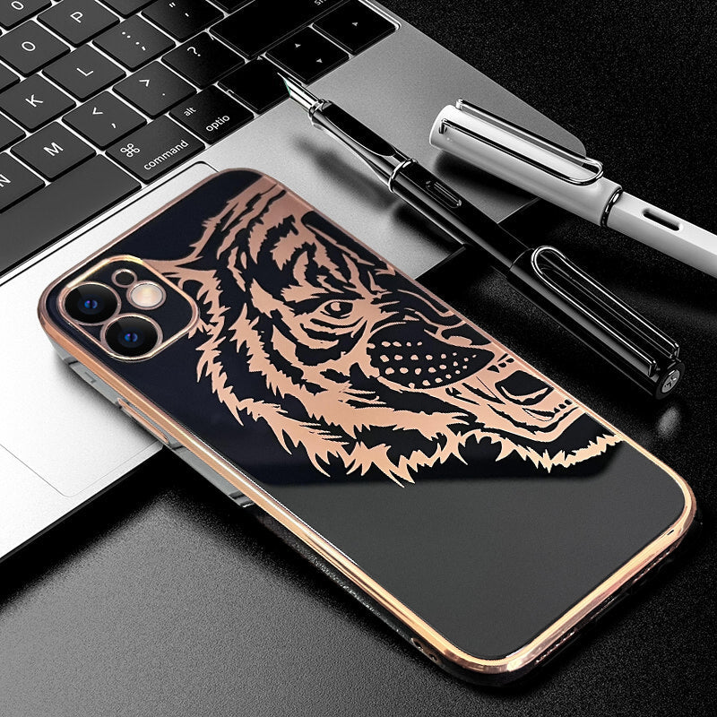 Luxurious Tiger Glass Back Case With Golden Edges For iPhone 11