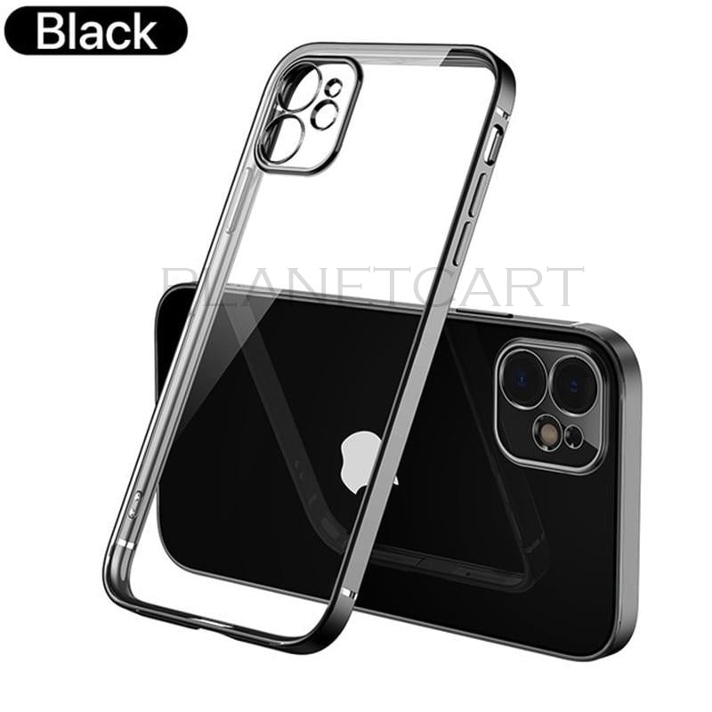 Luxury Square Silicon Clear Case With Camera Protection For iPhone 12