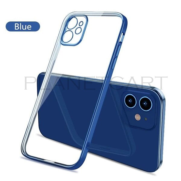 Luxury Square Silicon Clear Case With Glass Camera Lens Protection For iPhone 12