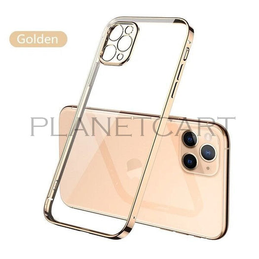 Luxury Square Silicon Clear Case With Glass Camera Lens Protection For iPhone 12