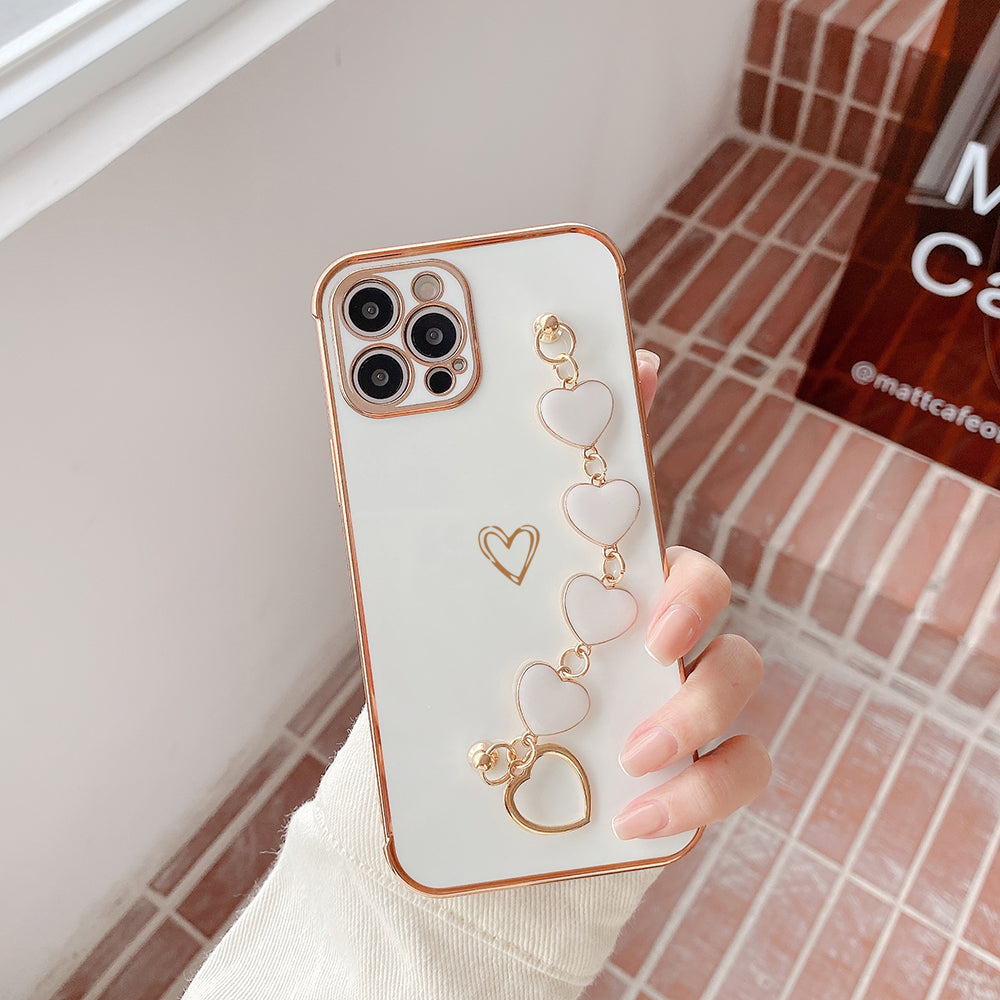 Luxurious Electroplated Soft Silicone Heart Bracelet Back Case For iPhone 13 Pro