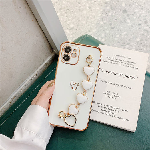 Luxurious Electroplated Soft Silicone Heart Bracelet Back Case For iPhone 12
