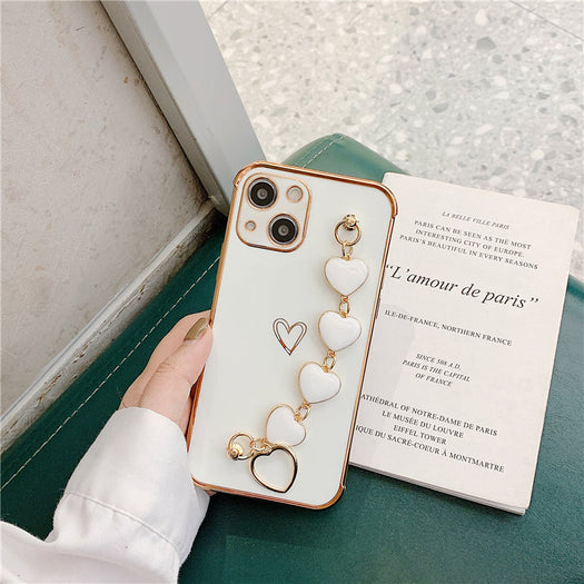 Luxurious Electroplated Soft Silicone Heart Bracelet Back Case For iPhone 13